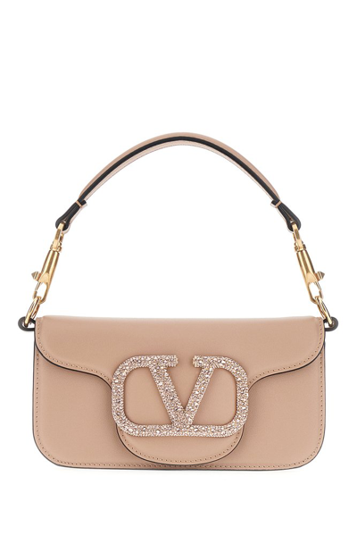 Shop Valentino Logo Embellished Chain Linked Small Shoulder Bag In Pink