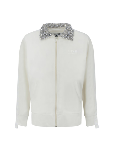 Shop Golden Goose Deluxe Brand Collar Sequins Embellished Track Jacket In White