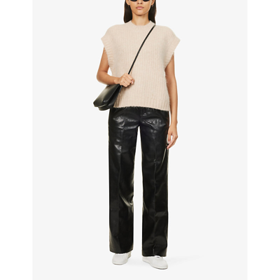 Shop Anine Bing Carmen Straight-leg High-rise Faux-leather Trousers In Black