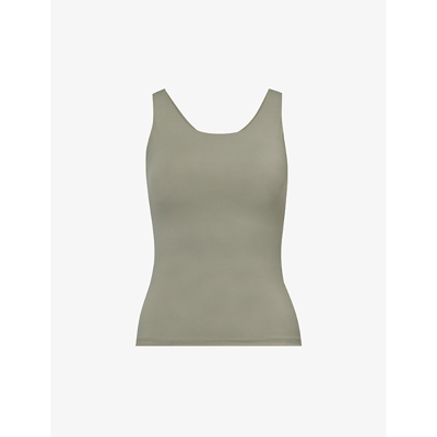 Shop Adanola Women's Olive Green Ultimate Scoop-neck Stretch-woven Top