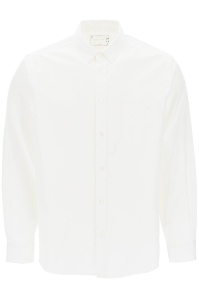 Shop Sacai Logo Embroidered Buttoned Poplin Shirt In White