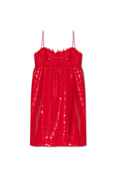 Shop Ganni Dress With Sequins In Red