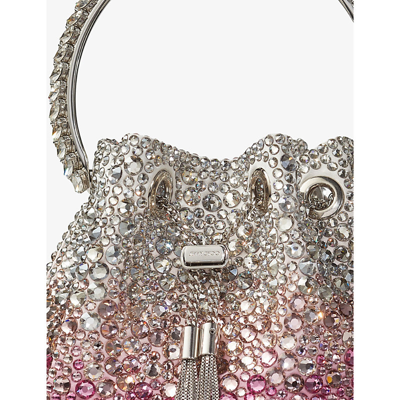 Shop Jimmy Choo Candy Pink/silver Bon Bon Crystal-embellished Satin Top-handle Bag