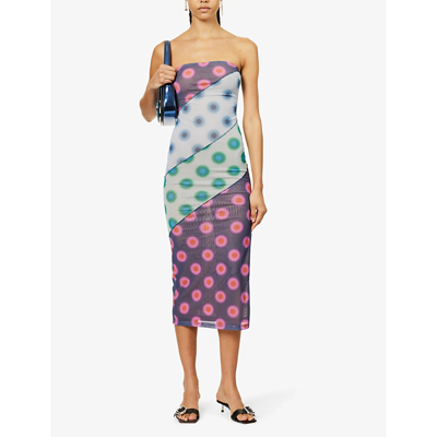 Shop Miaou Women's Polka Dot Patchwork Lila Circle-print Stretch-woven Midi Dress