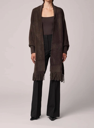 Soia & Kyo Danela Knit Scarfigan With Fringe In Mushroom In Grey