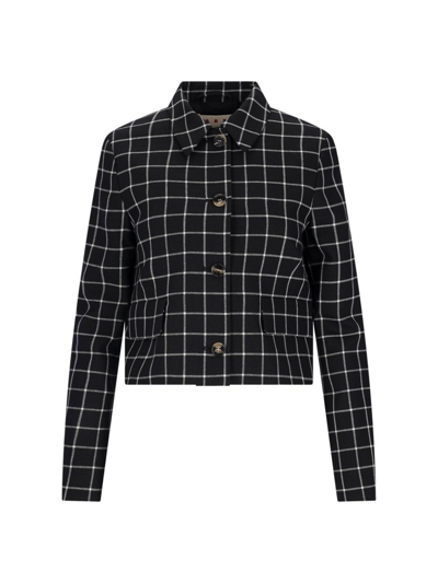 Shop Marni Checked Boxy Fit Jacket In Black