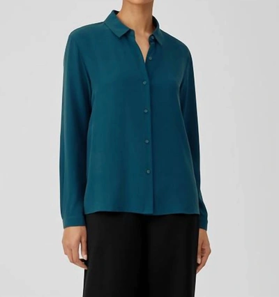 Shop Eileen Fisher Silk Georgette Crepe Classic Collar Shirt In Pacifica In Multi