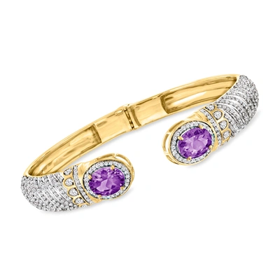 Shop Ross-simons Amethyst And White Topaz Cuff Bracelet In 18kt Gold Over Sterling In Purple