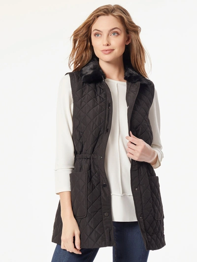 Shop Jones New York Plus Size Snap Front Quilted Fur Collar Vest In Multi