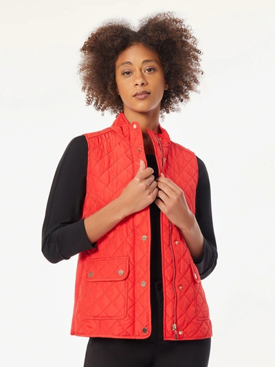 Shop Jones New York Zip-front Quilted Vest In Red
