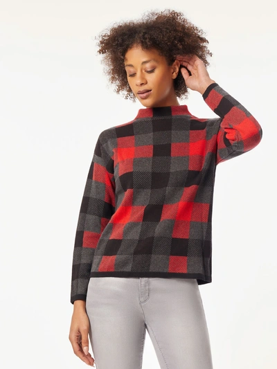 Shop Jones New York Checked Mock Neck Jacquard Sweater In Multi