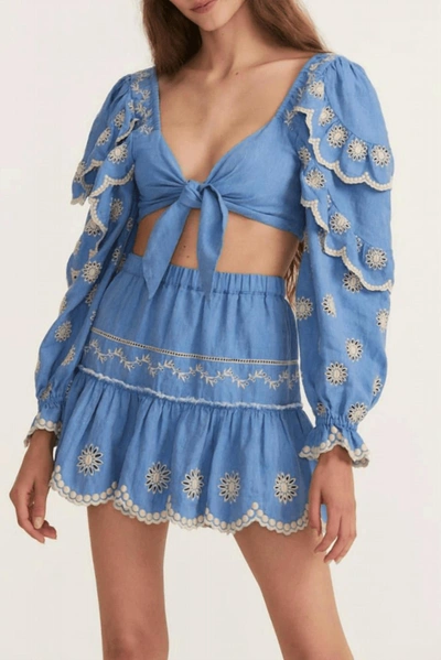 Shop Loveshackfancy Cava Skirt In Faded Hydrangea In Multi