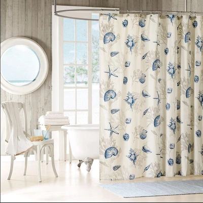 Shop Home Outfitters Blue 100% Cotton Sateen Printed Shower Curtain 72x72", Shower Curtain For Bathrooms, Coastal
