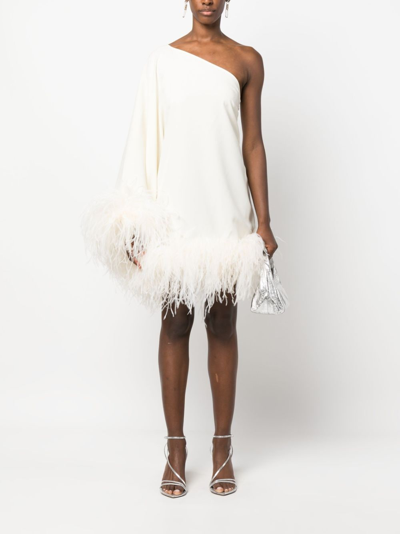 Shop Taller Marmo Piccolo Ubud One-shoulder Feather-trimmed Crepe Mini Dress In White