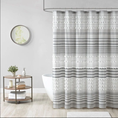 Shop Home Outfitters Grey 100% Cottonn Yarn Dye Shower Curtain With Pompoms 70"w X 72"l, Shower Curtain For Bathrooms, Mo