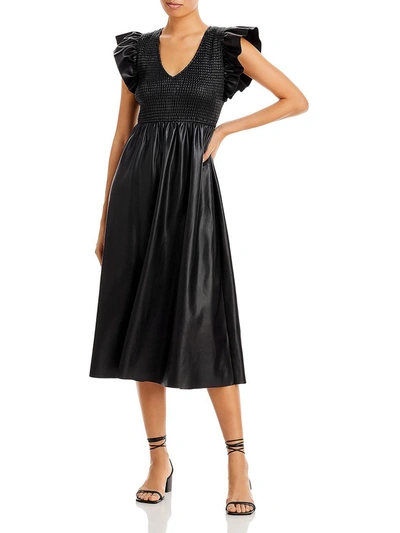 Shop En Saison Womens Faux Leather Flutter Sleeve Midi Dress In Black