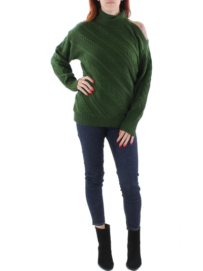 Shop Bcbgmaxazria Womens Cable Knit Pullover Turtleneck Sweater In Green