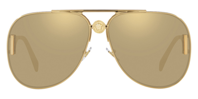Shop Versace Clear Mirrored Real Yellow Gold Pilot Unisex Sunglasses Ve2255 100203 63 In Gold / Yellow