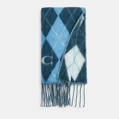 Shop Coach Outlet Argyle Print Oversized Muffler In Blue