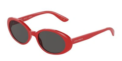 Shop Dolce & Gabbana Dolce And Gabbana Dark Grey Oval Ladies Sunglasses Dg444 3308887 52 In Red   /   Red. / Dark / Grey
