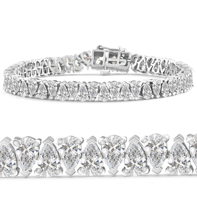 Shop Pompeii3 10ct Pear Shape Diamond Tennis Bracelet Wide 21.9g 14k White Gold Lab Grown In Silver