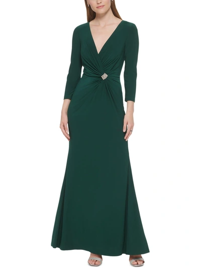 Shop Vince Camuto Womens Gathered V Neck Evening Dress In Green