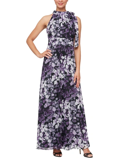 Shop Slny Womens Floral Tie Neck Maxi Dress In Purple