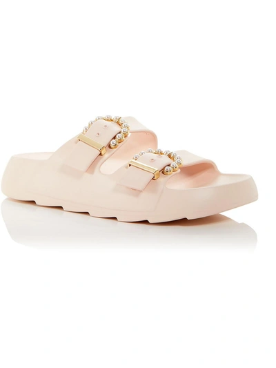 Shop Stuart Weitzman Womens Embellished Buckle Slide Sandals In Beige