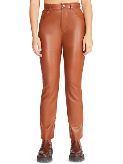 Shop Steve Madden Josie Womens Faux Leather Mid-rise Straight Leg Pants In Brown