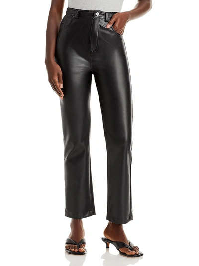 Shop Steve Madden Josie Womens Faux Leather Mid-rise Straight Leg Pants In Black