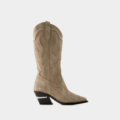 Shop Anine Bing Mid Calf Tania Boots -  - Leather - Taupe In Beige