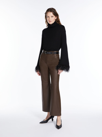 Shop Max Mara Flared Nappa Leather Trousers In Chocolate