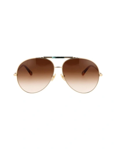 Shop Chloé Gradient Aviator Sunglasses In Gold/brown In Golden