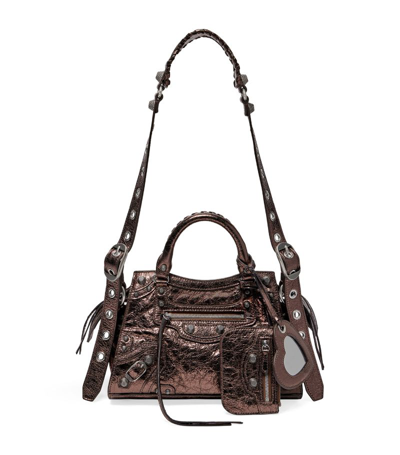 Shop Balenciaga Xs Leather Neo Cagole Top-handle Bag In Brown