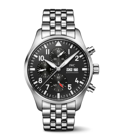 Shop Iwc Schaffhausen Stainless Steel Pilot Chronograph Automatic Watch 43mm In Black
