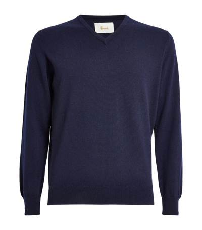 Shop Harrods Cashmere V-neck Sweater In Navy