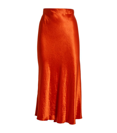 Shop Vince Satin Midi Skirt In Orange