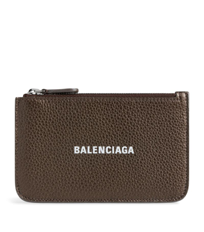 Shop Balenciaga Leather Logo Coin And Card Holder In Brown
