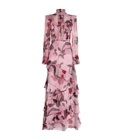 Shop Erdem Ruffle-detail Floral Gown In Pink