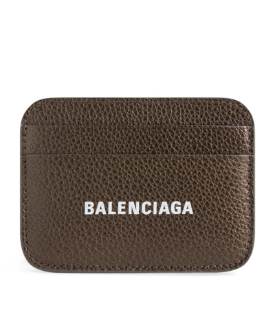 Shop Balenciaga Leather Logo Card Holder In Brown
