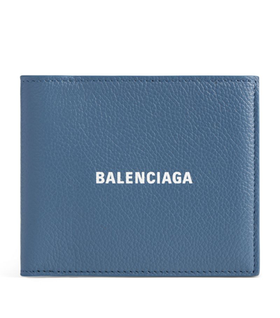 Shop Balenciaga Leather Logo Wallet In Blue