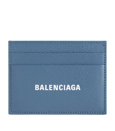Shop Balenciaga Leather Logo Card Holder In Blue