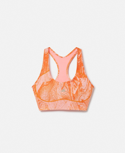 Shop Stella Mccartney Truepurpose Moire Wood Print Medium Support Sports Bra In Light Flash Red/unity Orange