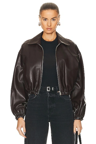 Shop Nour Hammour Luna Cropped Leather Bomber Jacket In Dark Chocolate