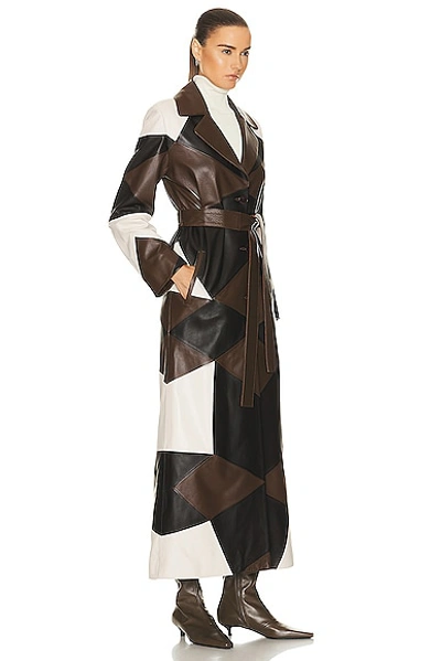 Shop Nour Hammour Sonja Extra Long Belted Patchwork Trench Coat In Cocoa  Vanilla  & Marron