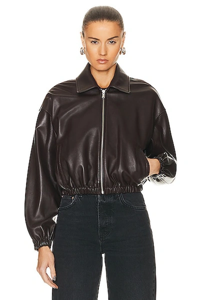 Nour Hammour Luna Cropped Leather Bomber Jacket In Dark Chocolate
