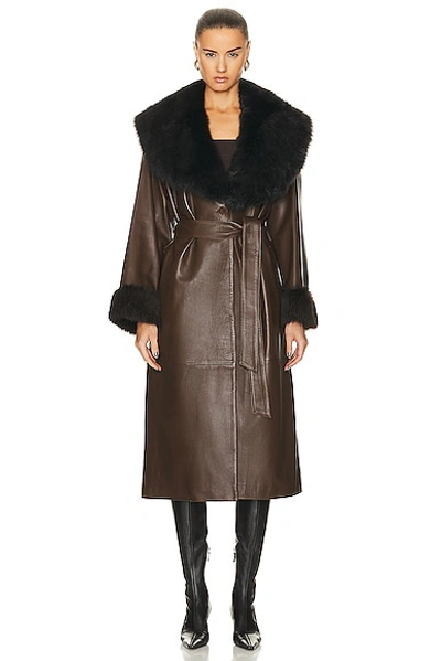 Shop Nour Hammour Freja Relaxed Belted Trench Coat In Walnut & Expresso