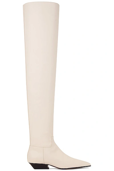 Shop Khaite Marfa Classic Flat Over The Knee Boot In Off White