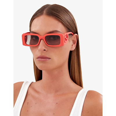 Shop Gucci Women's Red Gg1325s Rectangle-frame Acetate Sunglasses
