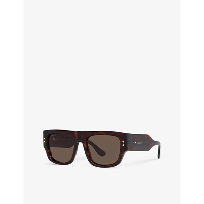 Shop Gucci Women's Brown Gc002018 Gg1262s Rectangle-frame Acetate Sunglasses